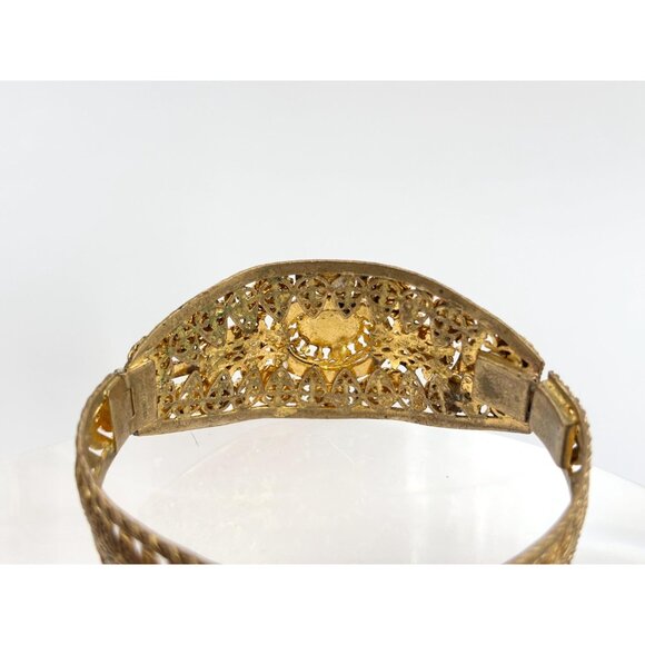 Faux Opal Gemstone Gold Toned Textured Chunky Vintage Bracelet Costume Bracelet - Picture 5 of 16